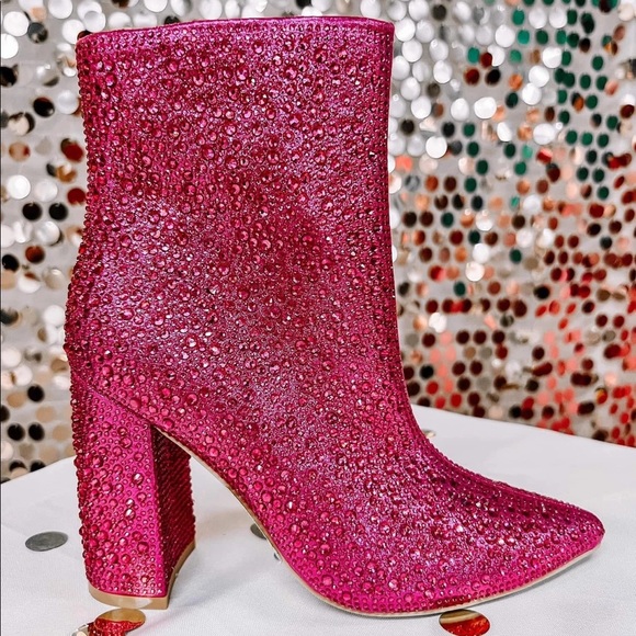 Pink Rhinestone Heeled Booties - Picture 1 of 4